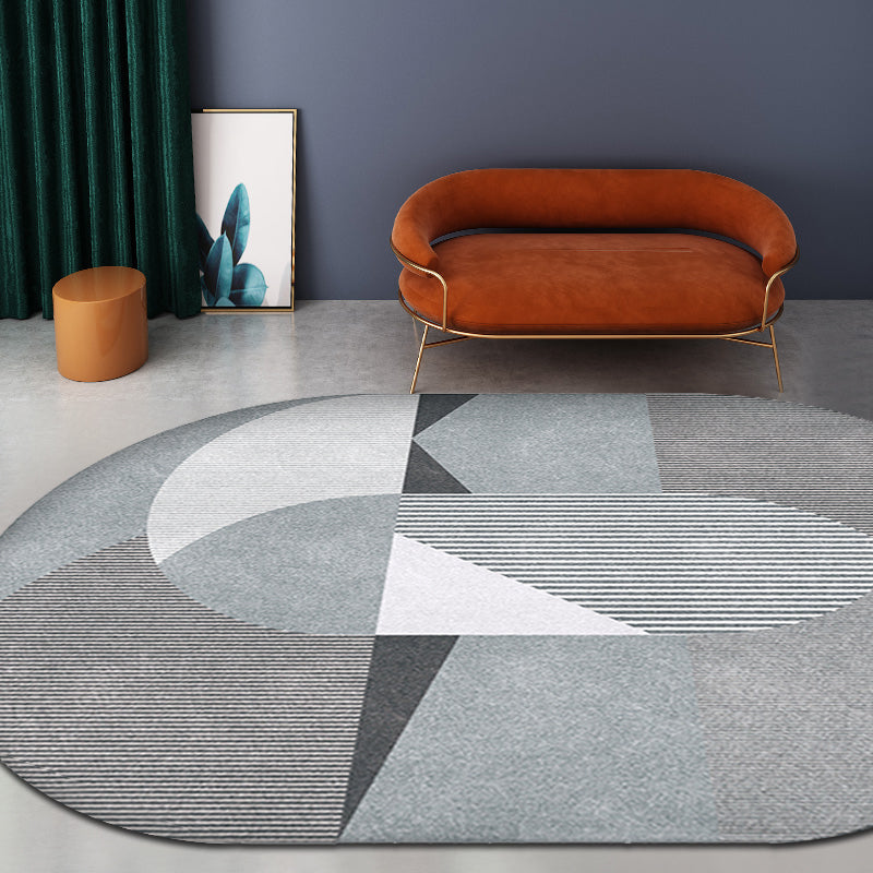 Gray and Blue Bedroom Carpet Novelty Color Block Stripe Pattern Area Rug Polyester Pet Friendly Rug