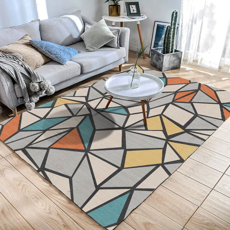 Color Block Geometric Living Room Rug Polyester Novelty Abstract Rug Washable Pet Friendly Carpet