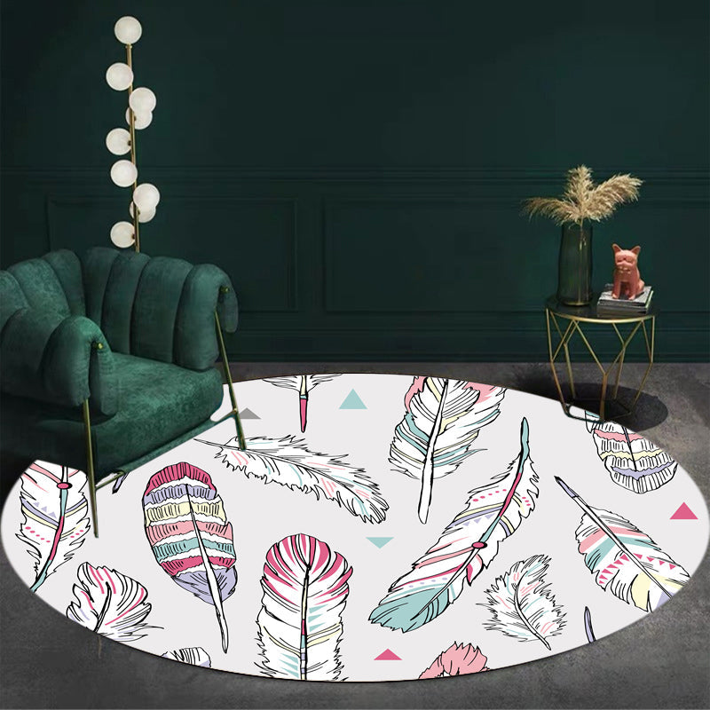 Shaded Feather Pattern Rug Light Gray Kids Rug Polyester Pet Friendly Washable Area Rug for Children's Room