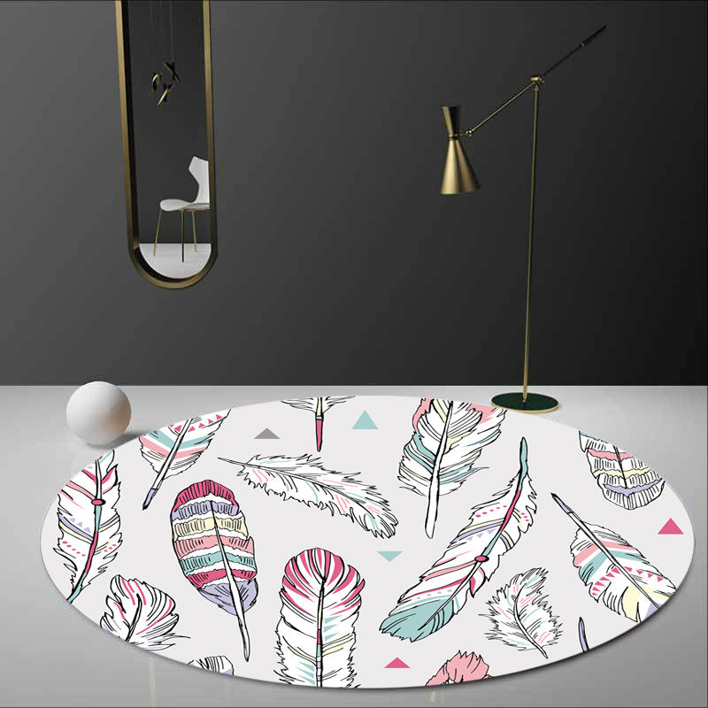 Shaded Feather Pattern Rug Light Gray Kids Rug Polyester Pet Friendly Washable Area Rug for Children's Room