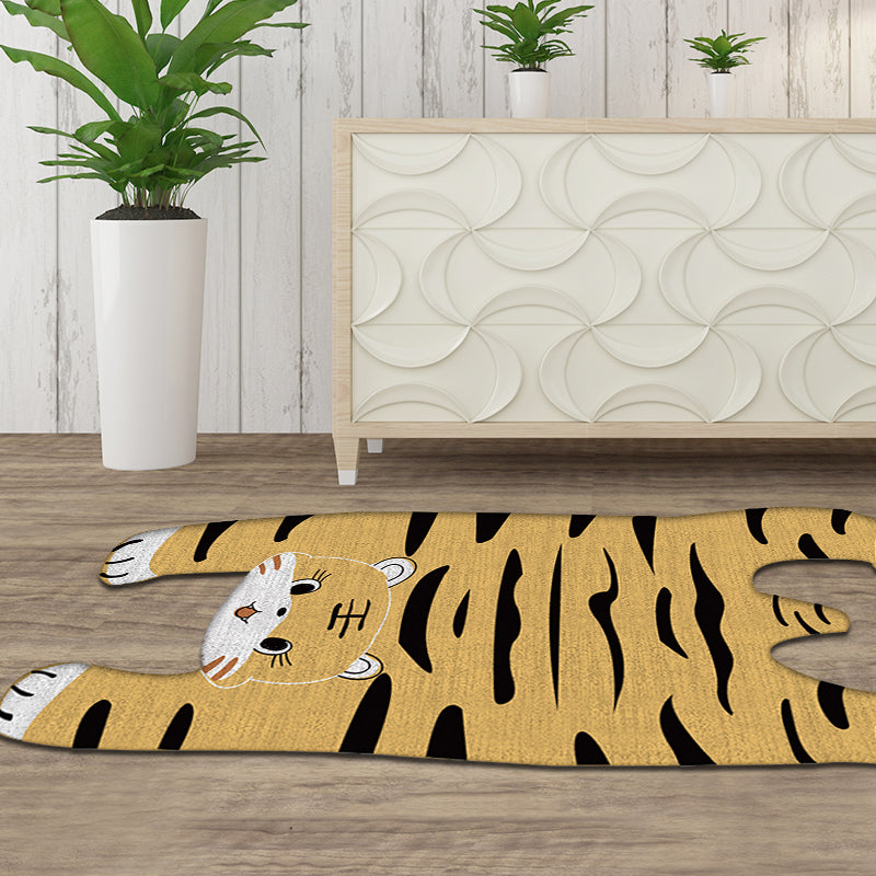 Gray and Yellow Irregular Carpet Children's Room Animal Tiger Pattern Rug Polyester Pet Friendly Carpet