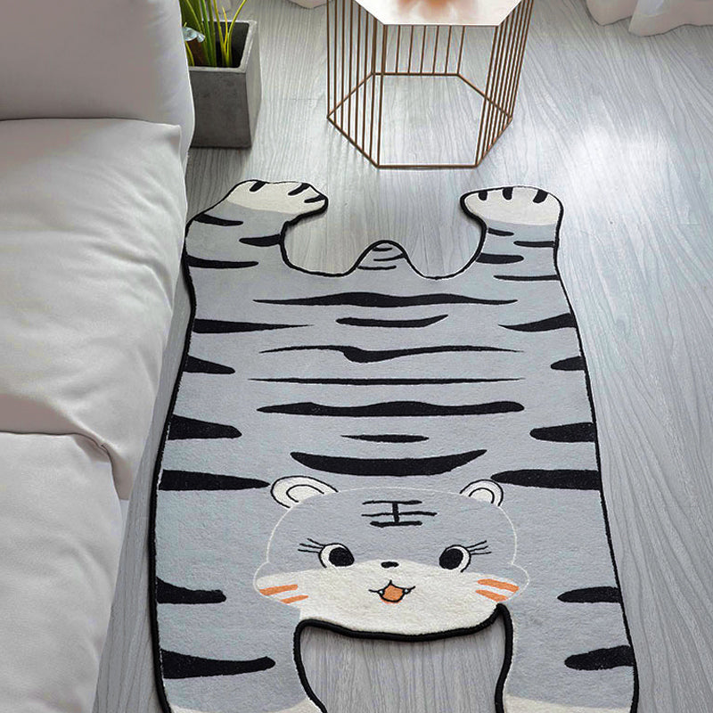 Gray and Yellow Irregular Carpet Children's Room Animal Tiger Pattern Rug Polyester Pet Friendly Carpet