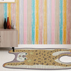 Kids Irregular Bedroom Carpet in Yellow and Purple Animal Leopard Pattern Rug Polyester Non-Slip Base Rug