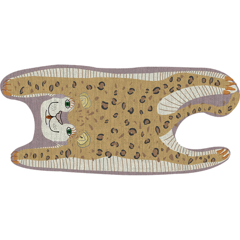 Kids Irregular Bedroom Carpet in Yellow and Purple Animal Leopard Pattern Rug Polyester Non-Slip Base Rug