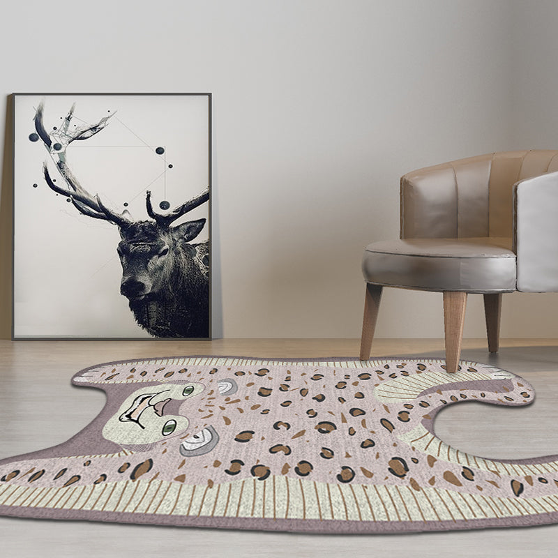 Kids Irregular Bedroom Carpet in Yellow and Purple Animal Leopard Pattern Rug Polyester Non-Slip Base Rug