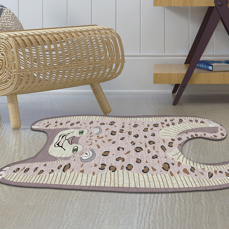 Kids Irregular Bedroom Carpet in Yellow and Purple Animal Leopard Pattern Rug Polyester Non-Slip Base Rug