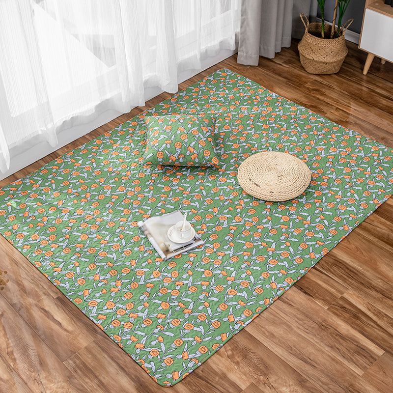 Green and Purple Kids Carpet Cotton Flower Rug Pet-Friendly Washable Non-Slip Background Area Rug for Decoration