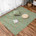 Green and Purple Kids Carpet Cotton Flower Rug Pet-Friendly Washable Non-Slip Background Area Rug for Decoration