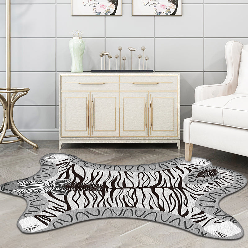 Unique Kids Irregular Carpet in Yellow and Grey Animal Zebra Pattern Carpet Polyester Washable Carpet for Children's Room