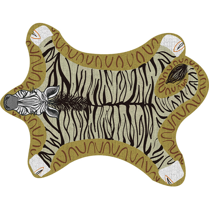 Unique Kids Irregular Carpet in Yellow and Grey Animal Zebra Pattern Carpet Polyester Washable Carpet for Children's Room