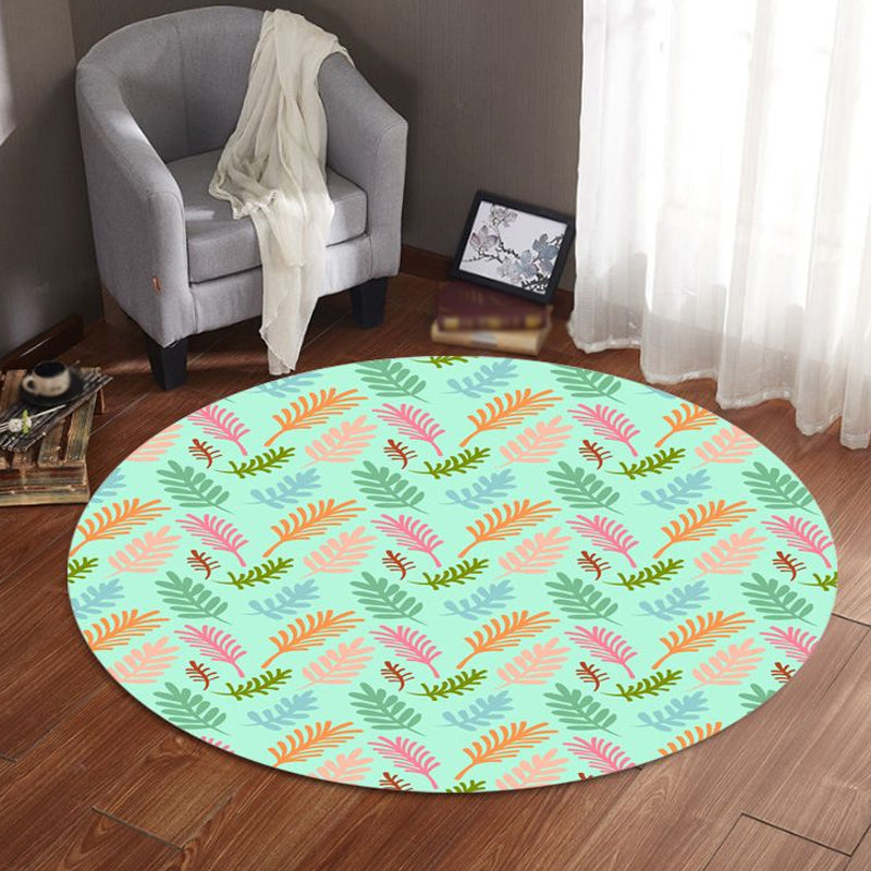 Unique Leaf Pattern Rug Green Children's Rug Polyester Washable Pet Friendly Non-Slip Carpet for Children's Room