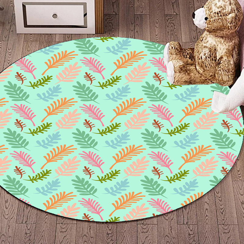 Unique Leaf Pattern Rug Green Children's Rug Polyester Washable Pet Friendly Non-Slip Carpet for Children's Room