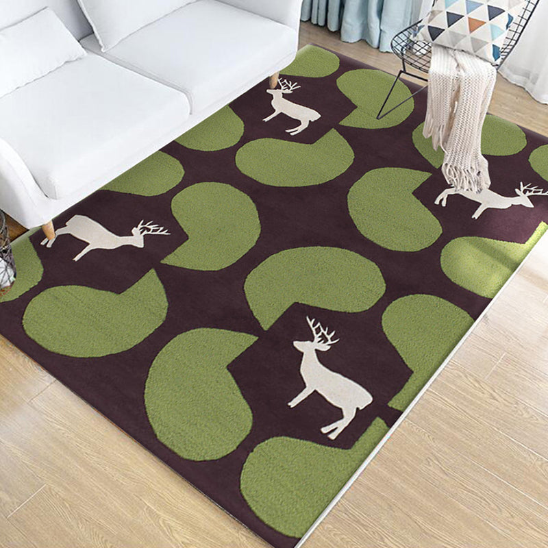 Children's Animal Pattern Rug Green Multicolor Polyester Rug Washable Pet-Friendly Non-Slip Rug for the Children's Room