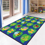 Green and Blue Children's Carpet Polyester Animal and Insect Pattern Carpet Pet-Friendly Washable Non-Slip Background Rug for Decoration