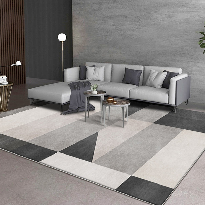 Nordic Geometric Pattern Rug Gray and Black Modern Rug Polyester Washable Pet-Friendly Non-Slip Rug for the Living Room