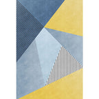 Simple color block carpet with striped pattern blue and yellow polyester carpet washable pet-friendly non-slip carpet for the living room
