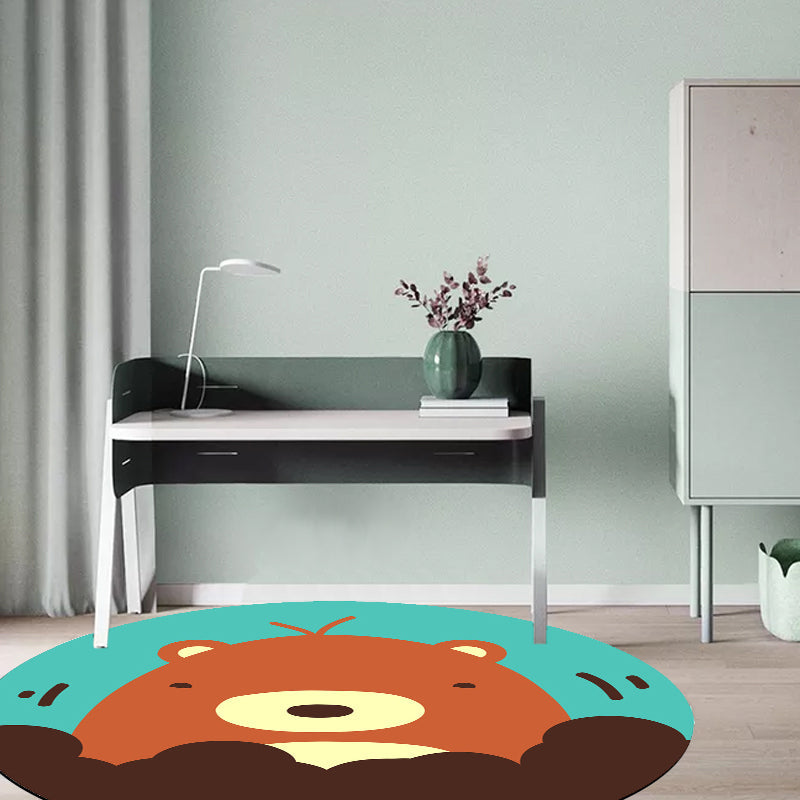 Kids Cartoon Animal Pattern Rug Blue and Pink Polyester Rug Washable Pet Friendly Non-Slip Rug for the Children's Room