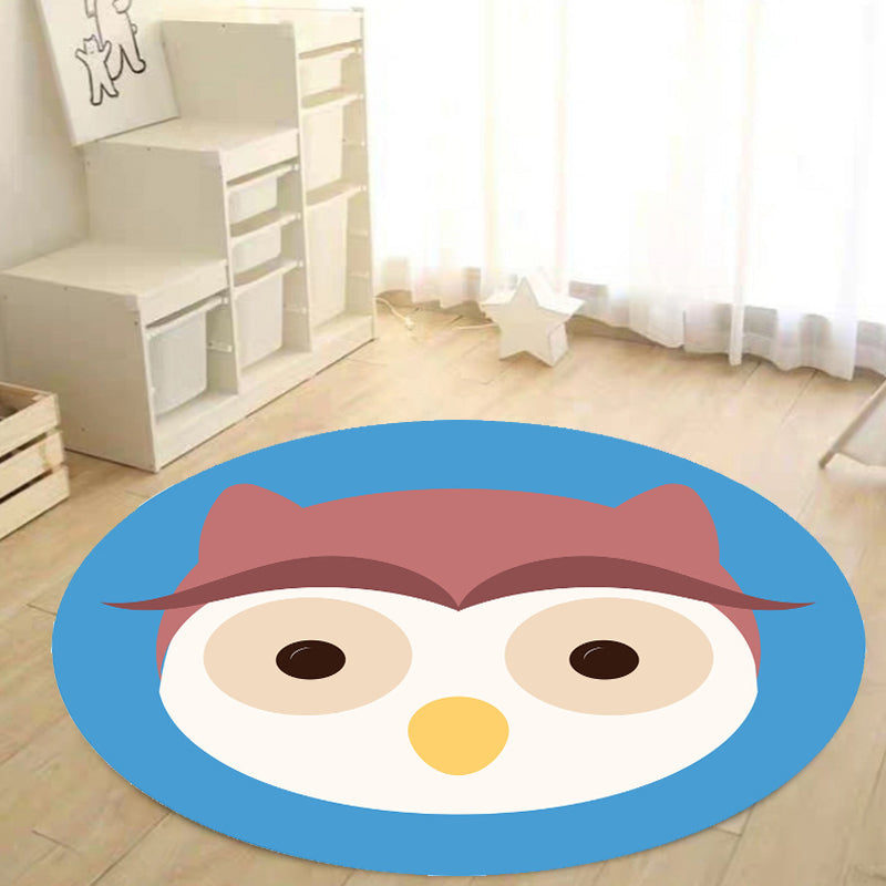Kids Cartoon Animal Pattern Rug Blue and Pink Polyester Rug Washable Pet Friendly Non-Slip Rug for the Children's Room