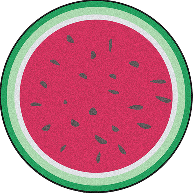 Unique Watermelon Pattern Rug Red and Green Kids Rug Polyester Washable Pet Friendly Non-Slip Carpet for Children's Room