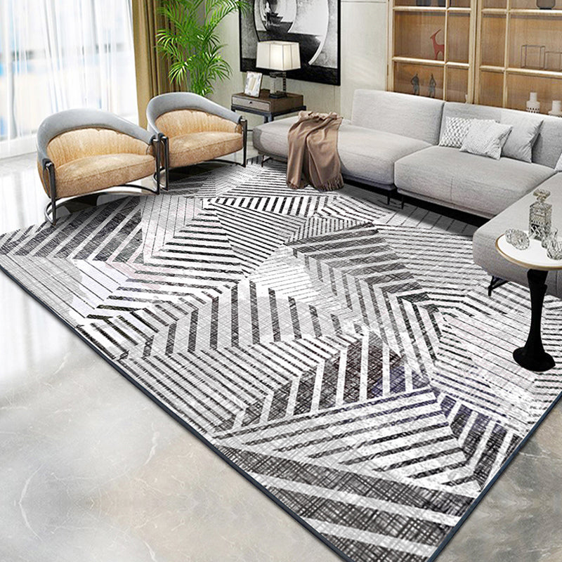 Contemporary Living Room Rug Yellow and Green Striped Pattern Rug Polyester Washable Non-Slip Pet-Friendly Area Rug