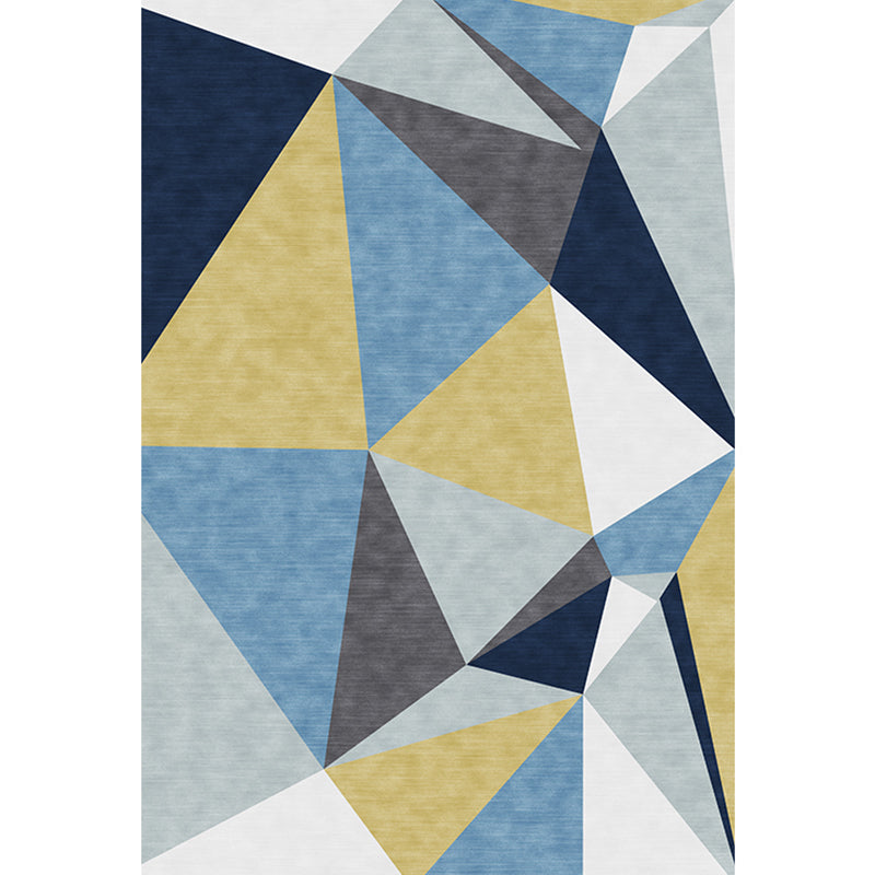 New Arrival Color Block Geometric Pattern Rug Blue Polyester Rug Washable Pet-Friendly Non-Slip Rug for the Living Room