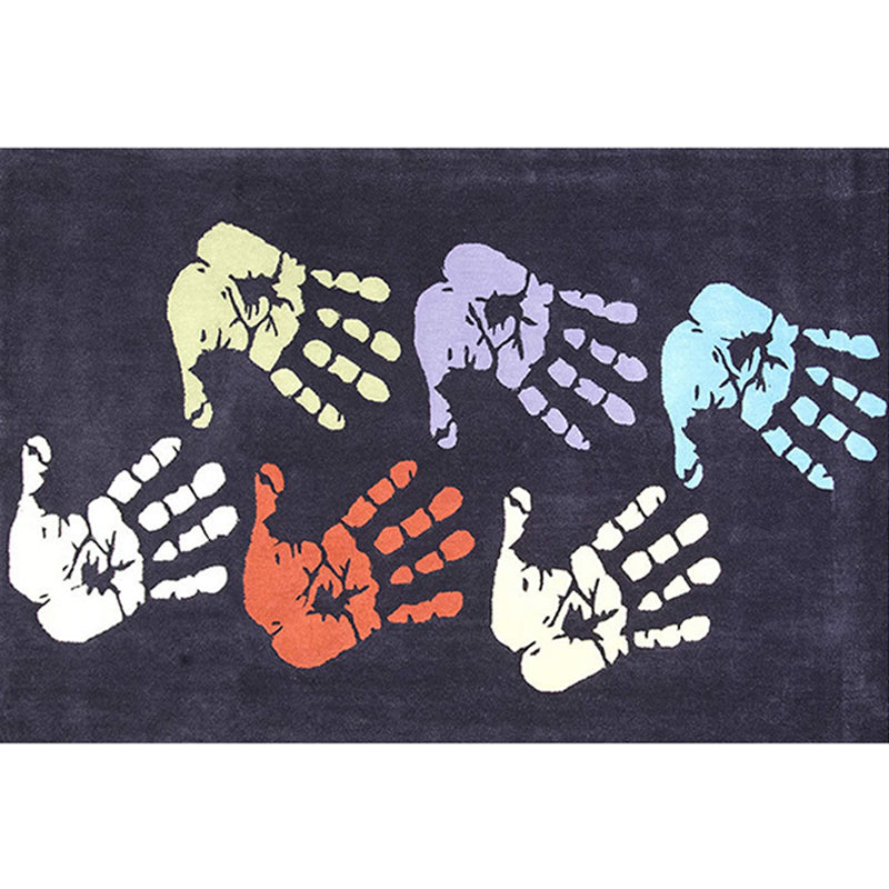 Kids Handprint Pattern Rug Black and Apricot Polyester Rug Washable Pet-Friendly Non-Slip Area Rug for the Kids' Room