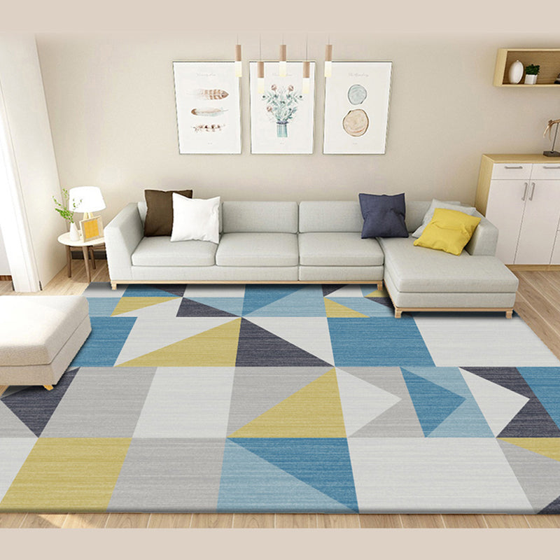 Blue and gray modernist rug polyester geometric pattern rug pet-friendly washable non-slip backing rug for the living room