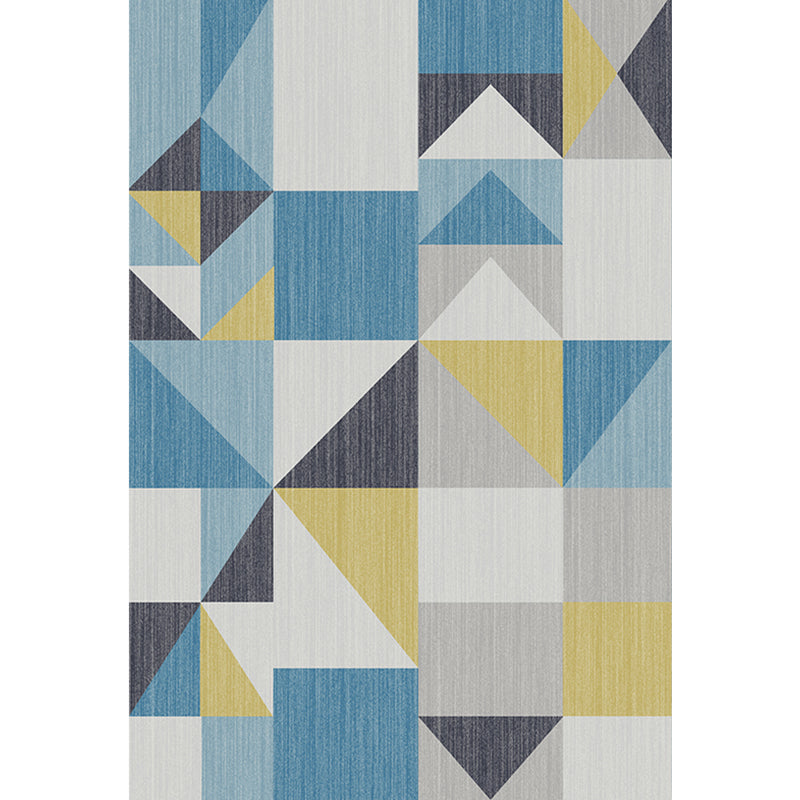Blue and gray modernist rug polyester geometric pattern rug pet-friendly washable non-slip backing rug for the living room