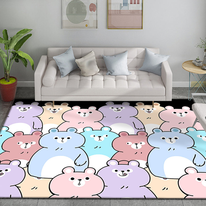Funky Cartoon Bear Pattern Carpet Multicolor Kids Carpet Polyester Pet Friendly Washable Area Rug for Nursery