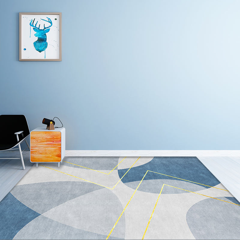 Unique abstract rug blue and gray contemporary rug polyester pet-friendly washable rug for the living room