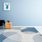 Unique abstract rug blue and gray contemporary rug polyester pet-friendly washable rug for the living room