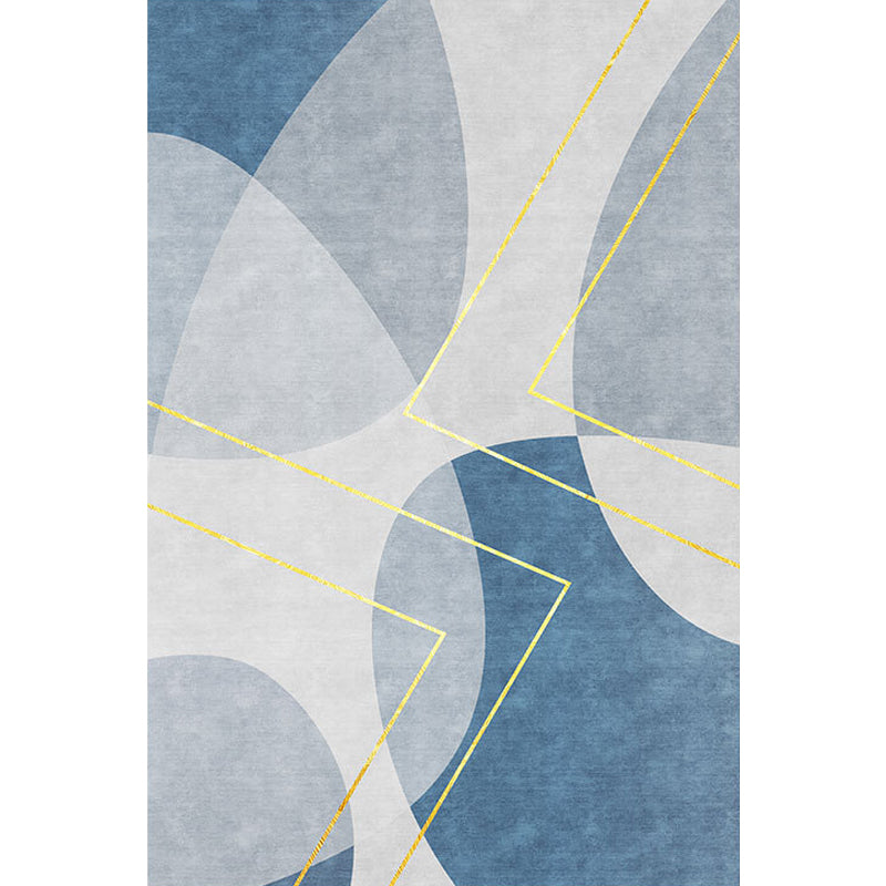 Unique abstract rug blue and gray contemporary rug polyester pet-friendly washable rug for the living room