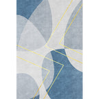 Unique abstract rug blue and gray contemporary rug polyester pet-friendly washable rug for the living room