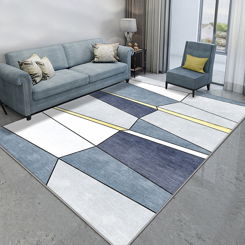 Blue Modernist Carpet Polyester Color Block Carpet Pet Friendly Machine Washable Non-Slip Back Carpet for the Living Room
