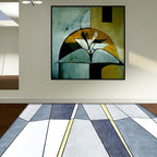 Blue Modernist Carpet Polyester Color Block Carpet Pet Friendly Machine Washable Non-Slip Back Carpet for the Living Room