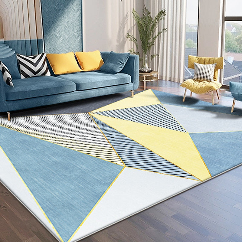 Blue Modernist Carpet Polyester Geometric and Stripe Pattern Carpet Pet Friendly Washable Non-Slip Back Carpet for the Living Room