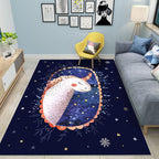 Colorful Cartoon Animal Pattern Area Rug Pink and Blue Children Rug Polyester Pet-Friendly Washable Non-Slip Back Area Rug for Daycare
