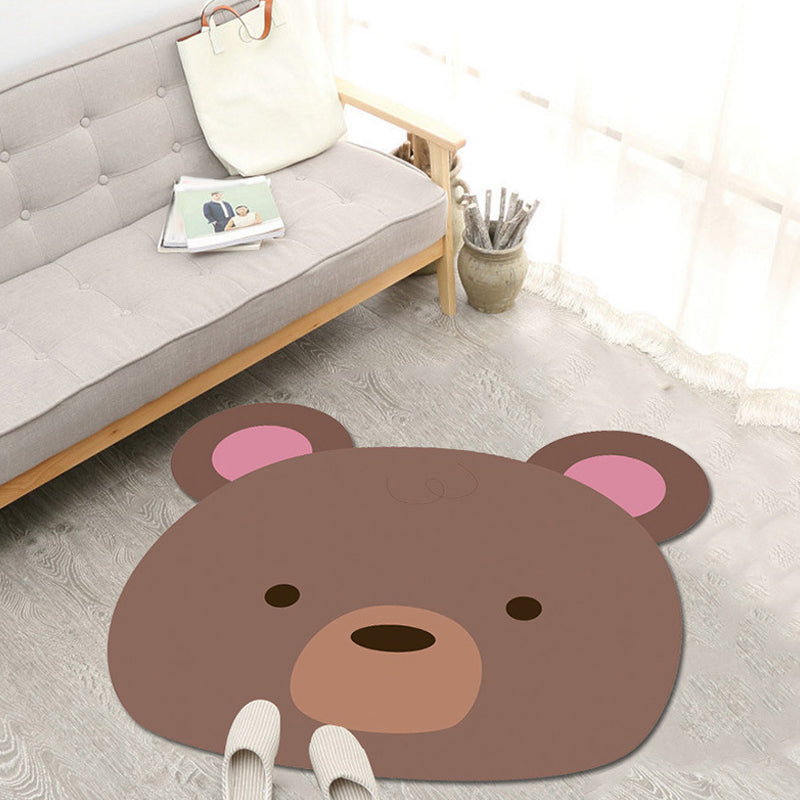 Kawaii Cartoon Animal Pattern Rug Brown and Yellow Kids Rug Polyester Washable Pet Friendly Non-Slip Carpet for Kids Room