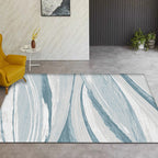 Nordic Brush Stroke Pattern Carpet Blue Polyester Carpet Washable Pet-Friendly Non-Slip Carpet for the Living Room