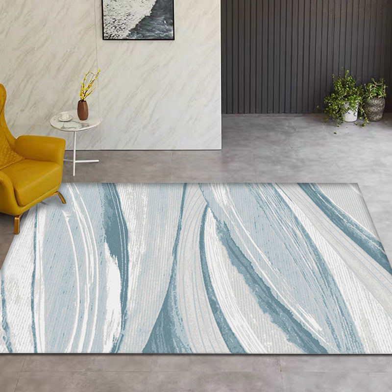 Nordic Brush Stroke Pattern Carpet Blue Polyester Carpet Washable Pet-Friendly Non-Slip Carpet for the Living Room