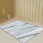 Nordic Brush Stroke Pattern Carpet Blue Polyester Carpet Washable Pet-Friendly Non-Slip Carpet for the Living Room