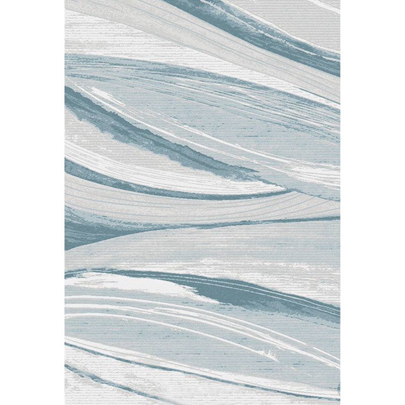 Nordic Brush Stroke Pattern Carpet Blue Polyester Carpet Washable Pet-Friendly Non-Slip Carpet for the Living Room