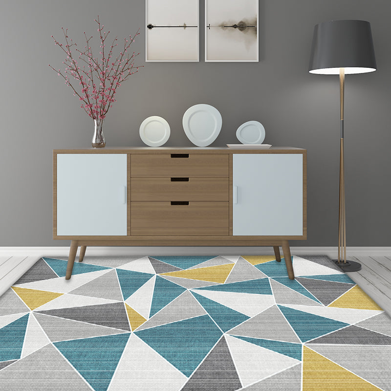 Unusual geometric pattern rug Blue and Gray Modern rug Polyester Washable Pet-friendly non-slip rug for the living room