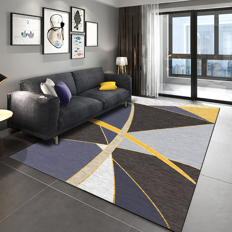 Stylish Colorblock Rug Black and Purple Modern Rug Polyester Washable Pet-Friendly Non-Slip Rug for Living Room