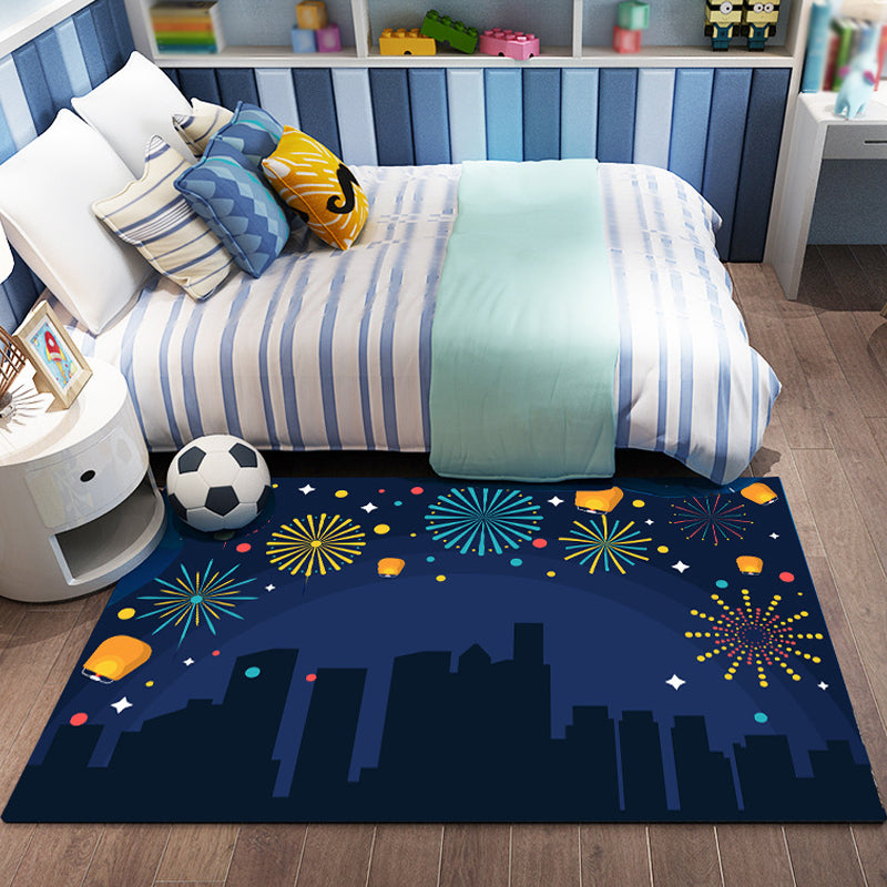 Pink and Blue Children's Carpet Polyester Forest and City Pattern Carpet Pet Friendly Washable Non-Slip Backing Carpet for Decoration