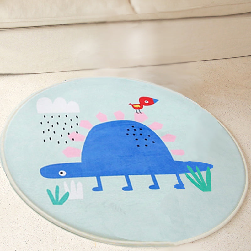 Kids Cartoon Animal Pattern Rug Gray and Green Polyester Rug Washable Pet-Friendly Non-Slip Rug for Your Child's Bedroom