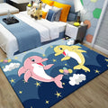 Kids Cartoon Dolphin Pattern Rug with Star Green and Blue Polyester Rug Washable Pet Friendly Non-Slip Area Rug for Kids Room