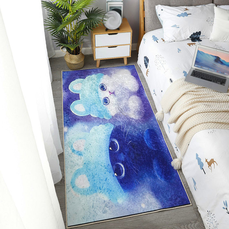 Children Dog Pattern Rug Green and Blue Polyester Rug Washable Pet Friendly Non-Slip Area Rug for the Children's Room