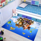 Kids Cartoon Character Pattern Rug Pink and Blue Polyester Rug Washable Pet Friendly Non-Slip Rug for the Children's Room