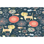 Dark Black Children’s Mat Polyester Animal and Flower Pattern Carpet Pet Friendly Washable Non-Slip Backing Rug for Decoration